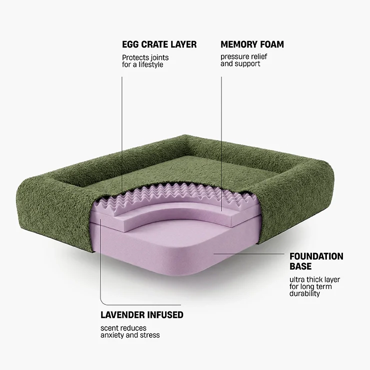 Premium Orthopedic Memory Foam Dog Bed - Green Bouclé (Small) - Image 3