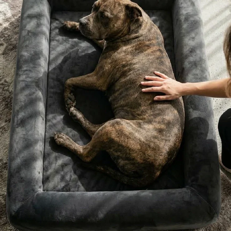 Velvet Easy Fit Dog Bed Cover - Charcoal - Image 6